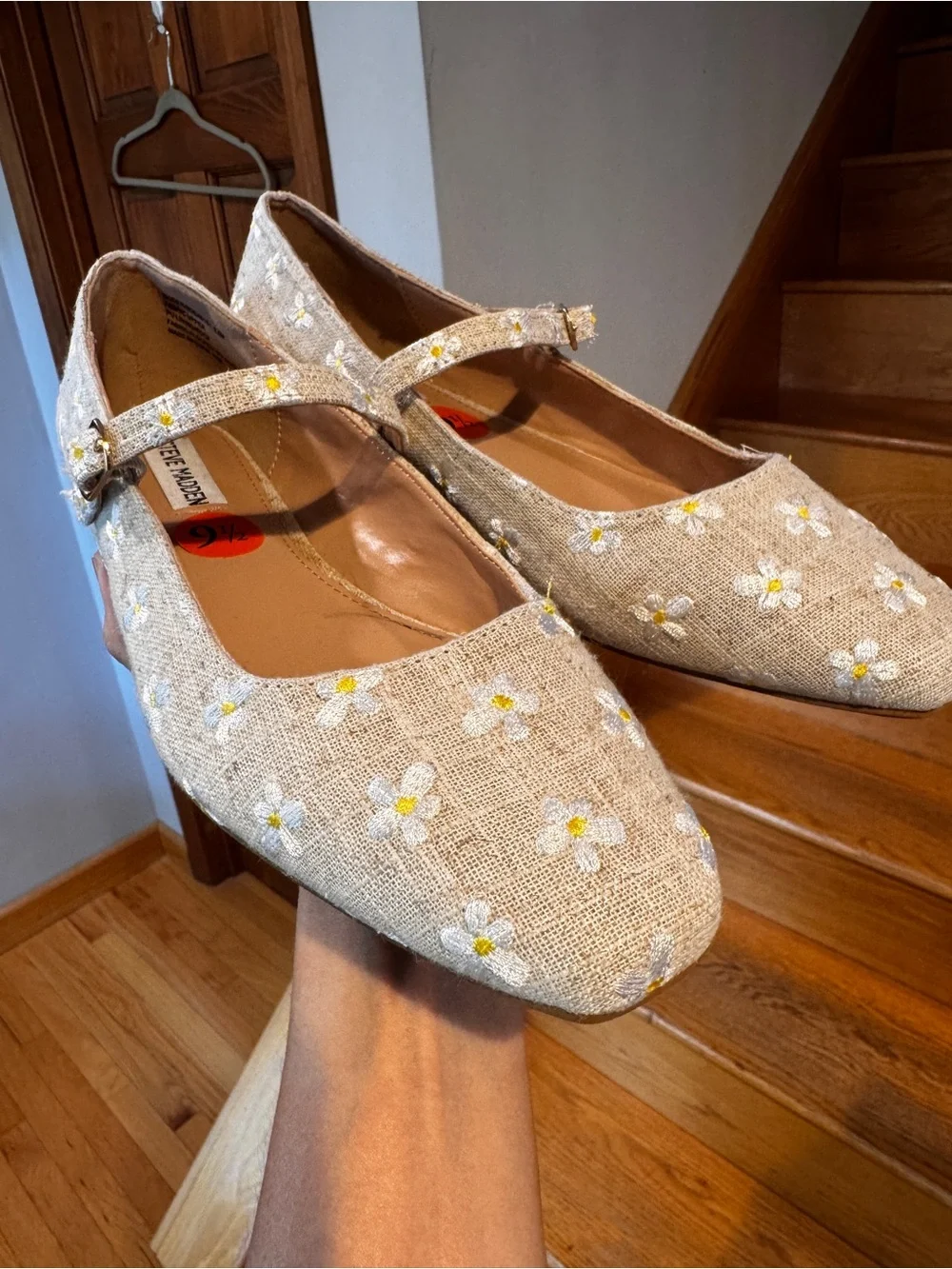 Steve Madden Beige Floral Mary Jane Flats with Ankle Strap
